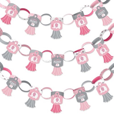 Big Dot of Happiness Pink Elephant - 90 Chain Links and 30 Paper Tassels Decoration Kit - Girl Party Paper Chains Garland - 21 feet