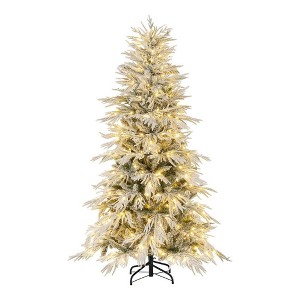 Resenkos 6-Ft Pre-Lit Snow Flocked Artificial Christmas Tree - Green/White - 1 of 4