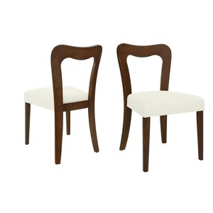 Christopher Knight Home Set of 2 Aaron Rubberwood Upholstered Dining Chairs with Curved Open Back Beige/Walnut - 1 of 4