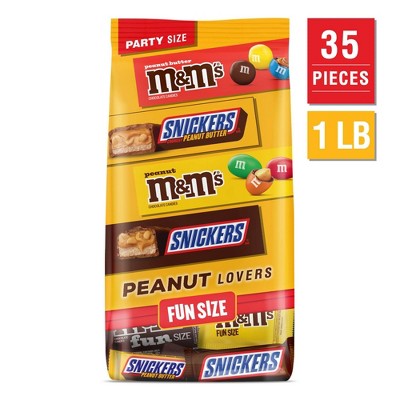 Snickers & M&M's Fun Size Peanut Lover Chocolate Candy Variety Pack - 22.66oz Bulk Bag