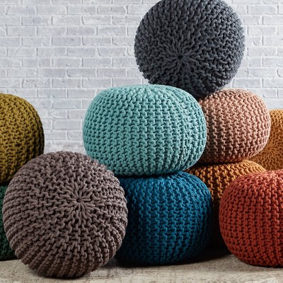Jaipur Spectrum 20" Chunky Knit Cotton Pouf in Bold Yellow
