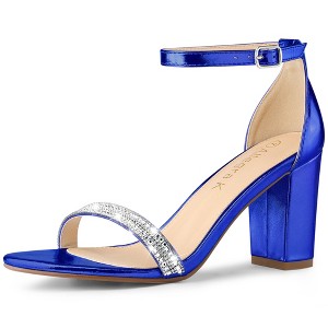 Allegra K Women's Rhinestone Ankle Strap Chunky Sandals - 1 of 4