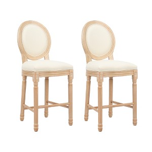 French Country Barstools, Wooden Frame with Upholstered Seat, Round Back Design, Set of 2 for Kitchen - 1 of 4