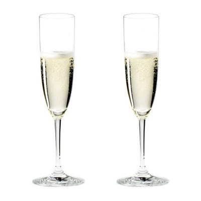 Riedel 6.4 Fluid Ounce Vinum Cuvee Champagne and Rose Wine Drinking Flute Clear Crystal Glass Set with Microfiber Polishing Cloth, Set of 2