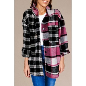 Black Plaid Colorblock Loose Shacket - 1 of 4