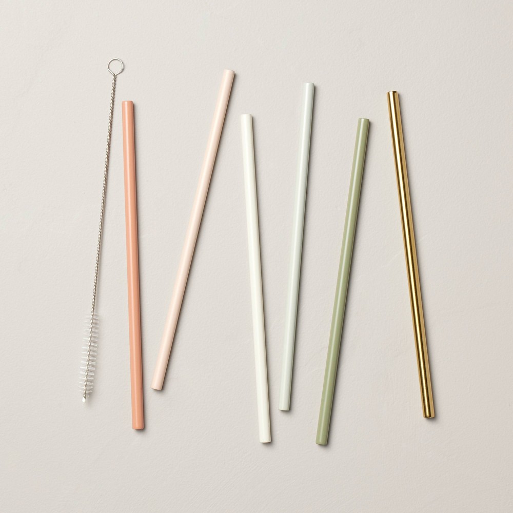 Photos - Glass 8" Reusable Metal Straws  - Hearth & Hand™ with Magnolia(Pack of 6)