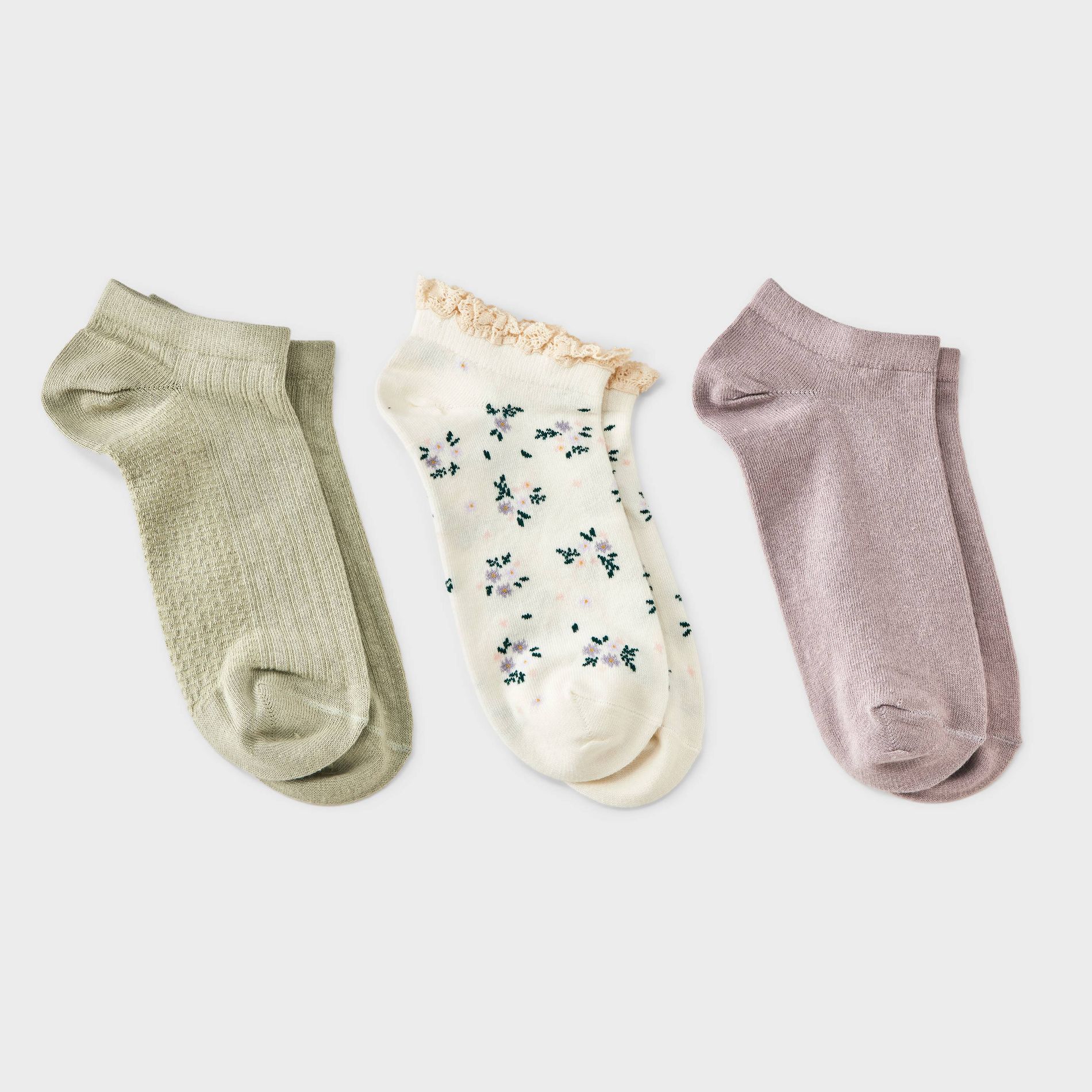 Women's 3pk Lace Trim Low Cut Socks - Auden™ - Purple