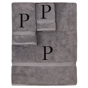 BC BARE COTTON Monogrammed Towel Set, Personalized Gift, Set of 3 - Gray - Black Block - 1 of 4
