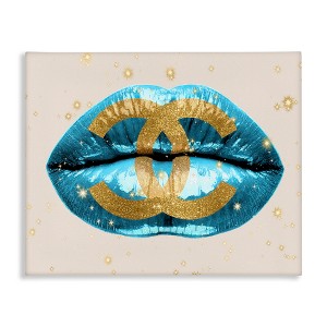 Stupell Industries Designer Fashion Logo Lustrous Blue Lipstick Lips Canvas Wall Art - 1 of 4
