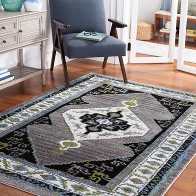 Elegant Gray Square Synthetic Heirloom 4' x 6' Area Rug