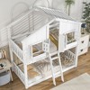 Okak Twin Over Twin House Bunk Bed with Roof, Window Floor Bunk Bed with Safety Guardrails, Door,Stairs Solid Wood for Kids, Easy Assemble, White - 2 of 4
