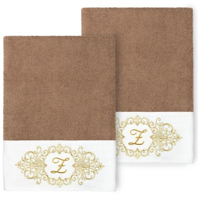 Linum Home Textiles 100% Turkish Cotton MONICA Gold Thread 2PC Embellished Bath Towel Set