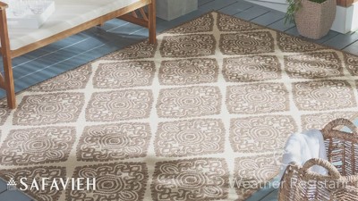 Cream Beige Square Synthetic Indoor/Outdoor Area Rug, 6'7" x 6'7"