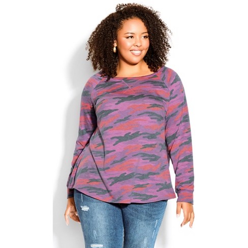 Women's Plus Size Camo Long Sleeve Tee - Purple | Avenue : Target