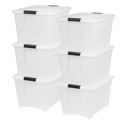 IRIS USA 53 Quart Stackable Plastic Storage Bins with Lids and Latching  Buckles, 6 Pack - Clear, Containers with Lids and Latches, Durable Nestable