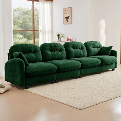 Modern Green Chenille Sectional Sofa with Tufted Pleated Backrest, Comfy 4-Seater Sectional Couch for Living Room or Apartment – The Pop Home