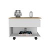 Lift Top Coffee Table, Casters, One Shelf, White / Light Oak - 3 of 4