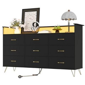 9-Drawer Tall Dresser for Bedroom, Modern Wooden Chest with APP-Controlled RGB Lights & Charging Station - 1 of 4