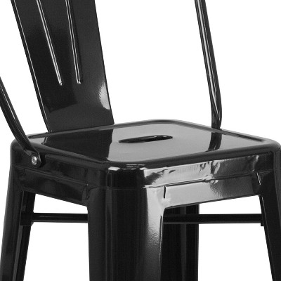 Black 30" Metal Bar Stool with Removable Back and Footrest