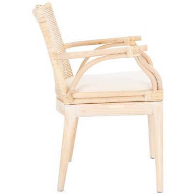 Coastal Chic Natural Whitewash Rattan Armchair with White Cushion