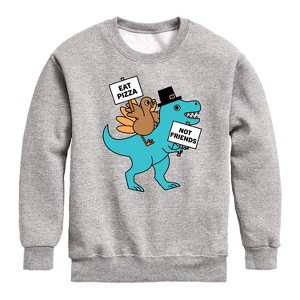 Boys' - Instant Message - Eat Pizza Turkey Dino Graphic Long Sleeve Fleece Sweatshirt - 1 of 4