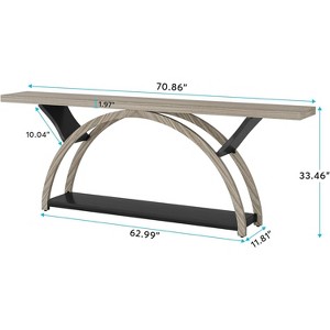 Gulches Farmhouse & Industrial 2-Tier Console Table, 70.9" Entryway Table with Half Moon Frame, Gray - 1 of 4