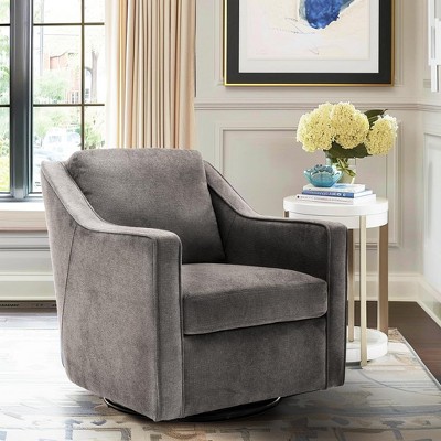 Lirago Gray - 360° Rotation Chenille Fabric Upholstered Leisure Armchair with Lumbar Pillow for Living Room, Dimensions 33.07"x29.13"x28.94"
