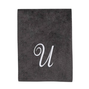 Avanti  Granite with Silver Script Monogram Bath Towel Letter   U - 1 of 3