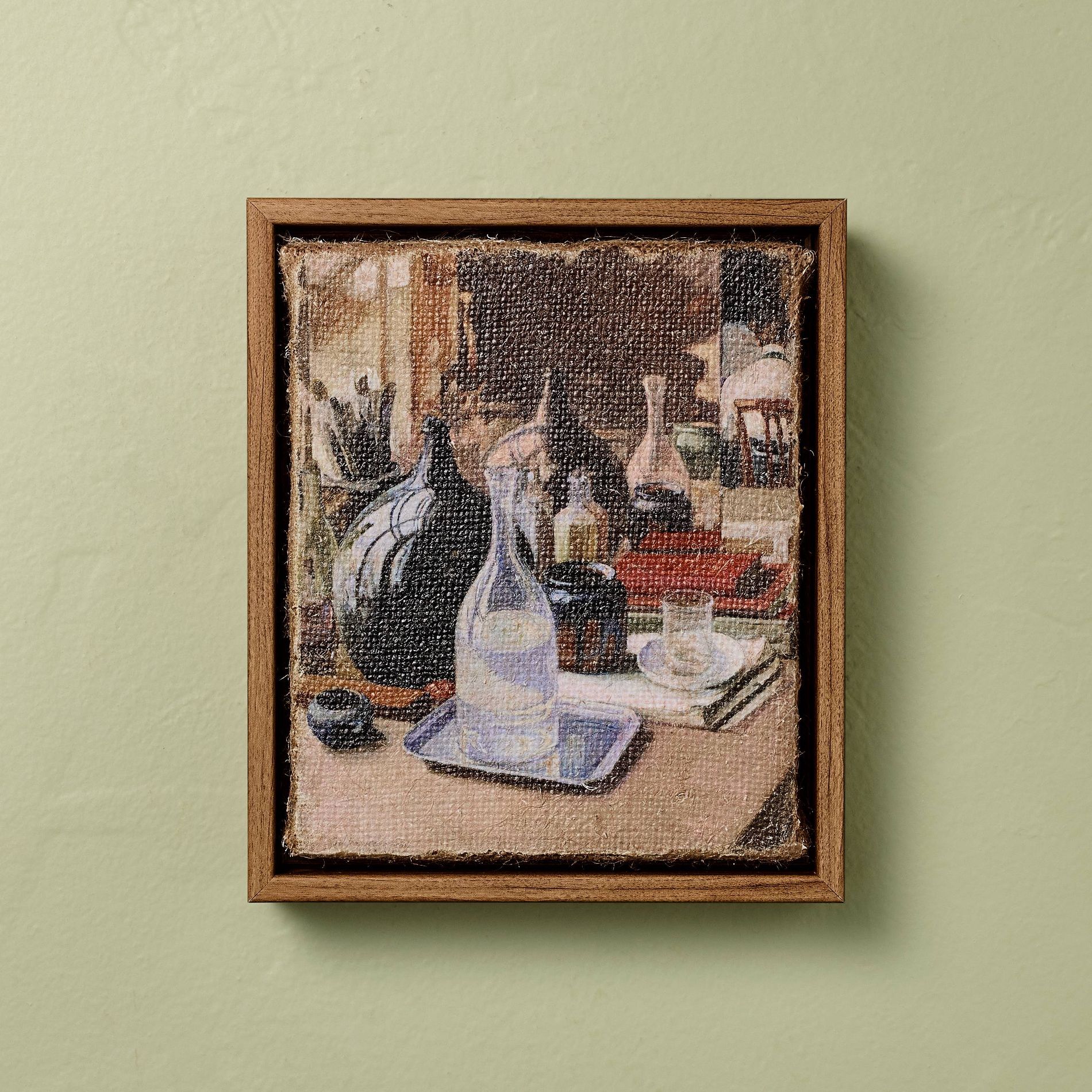 6.5"x5.5" Vertical Still Life Bottle Framed Burlap Art - Hearth & Hand™ with Magnolia