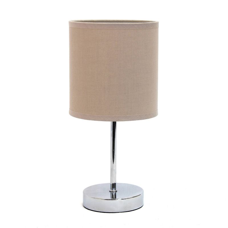 11.81" Traditional Petite Metal Stick Bedside Table Desk Lamp in Chrome with Fabric Shade - Creekwood Home, 1 of 9