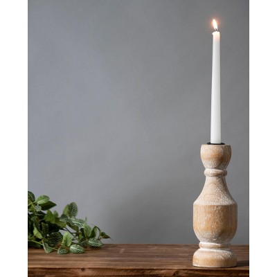 Natural Whitewashed Wood Taper Candle Holder