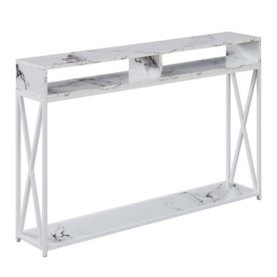 Tucson Deluxe Console Table with Shelf White Faux Marble/White - Breighton Home