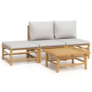 vidaXL 4-Piece Bamboo Outdoor Lounge Set in Light Gray, Comes with Comfortable Cushions, a Sturdy Table and is Ideal for Your Patio or Garden - 1 of 4