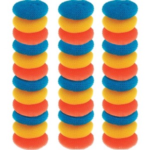 Lola Products Plastic Mesh Scouring Pads - 3.375" x 1.25", Non-Scratch Dish Scrubbers to Clean Dishes, Assorted Colors - Red, Blue & Yellow, 36 Pack - 1 of 4