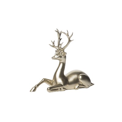 Transpac Resin 9 in. Gold Christmas Golden Sitting Reindeer Decor