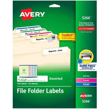 Avery Printable File Folder Labels, 2/3 x 3-7/16 Inches, Assorted Colors, Pack of 750