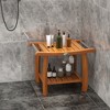 Tangkula Teak Wood Shower Bench 2-Tier Wooden Shower Stool w/ Curved Seat Handles Large - 3 of 4