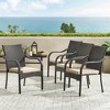 Outdoor Chairs Set Of 4, Rattan Armchairs With Soft Cushions, Patio Dining Chairs With Curved Armrests, High Backrest For Backyard, Garden, Brown - 2 of 4