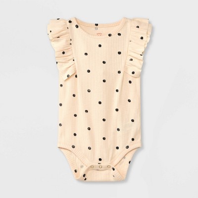 Baby Girls' Polka Dot Ruffle Sleeveless Bodysuit - Cat & Jack™ Off-White/Black 12M