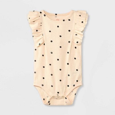 Image of Baby Girls' Polka Dot Ruffle Sleeveless Bodysuit - Cat & Jack™ Off-White/Black 6-9M