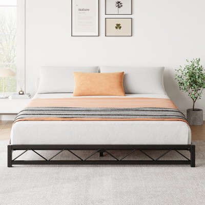 Twin Size Bed Frame, Metal Low Platform Bed Frame, with Wavy Pattern, Metal Slat Support