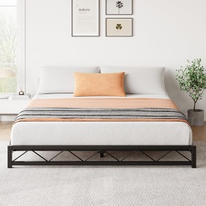 Twin Size Bed Frame, Metal Low Platform Bed Frame, with Wavy Pattern, Metal Slat Support - 1 of 4