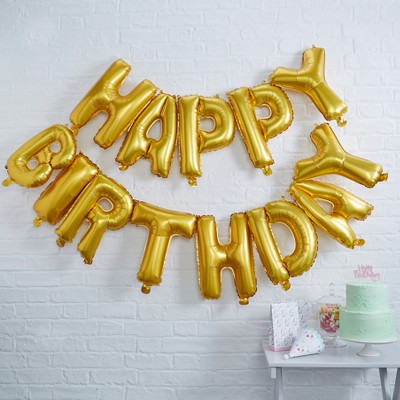 13ct "Happy Birthday" Foil Balloon Bunting Rose Gold
