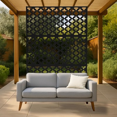 Metal Privacy Screen, Freestanding Outdoor Privacy Screen 72" H×47" W, Decorative Steel Privacy Fence Screen Panels, Weather-Resistant/Easy Assembly