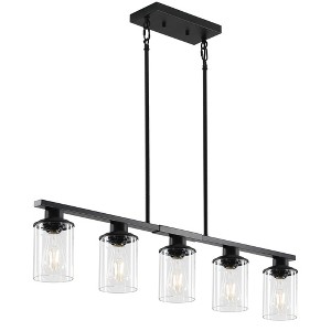 DAKAFUL Modern Linear Pendant Light, 5-Light Industrial Metal Chandelier with Clear Glass Shades for Kitchen Island/Dining Room - 1 of 4