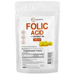 Micro Ingredients Folic Acid, 1,000 mcg, 500 Softgels - 1 of 2
