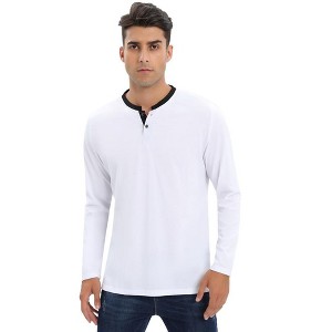 Mens Long Sleeve Henley Shirts Casual Tee Shirts Crew Neck Regular Fit Button Pullover T-Shirts - 1 of 4