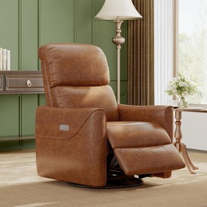 Swivel Rocking Recliner Chair – Faux Leather Glider Recliner with Lumbar Support, High Back & Padded Armrests - 1 of 4