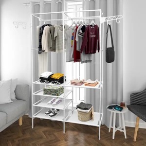 Portable Wardrobe Closet with 6 Shelves & 2 Hanging Rods - Multi-Layer Storage Organizer w/ Hooks, Free Standing Clothing Rack for Coat - 1 of 4