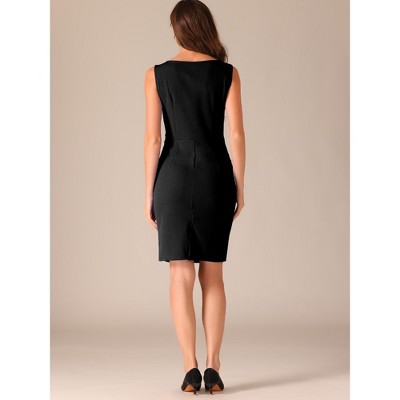 Женские платья INSPIRE CHIC Women's Sleeveless Boat Neck Ruched Work Office Bodycon Dress Black Medium — фото 3